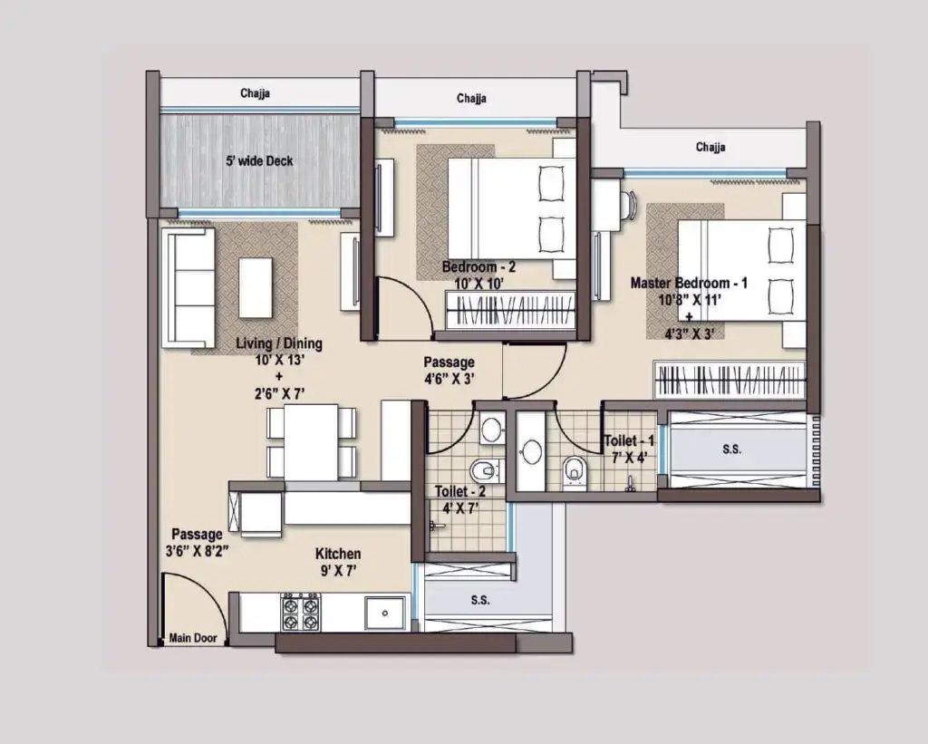 Raheja District Vashi NX 2 bhk unit plan